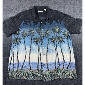 Batik Bay Hawaiian Shirt Mens XXL Black Blue Palm Tree Ocean Aloha Button Up